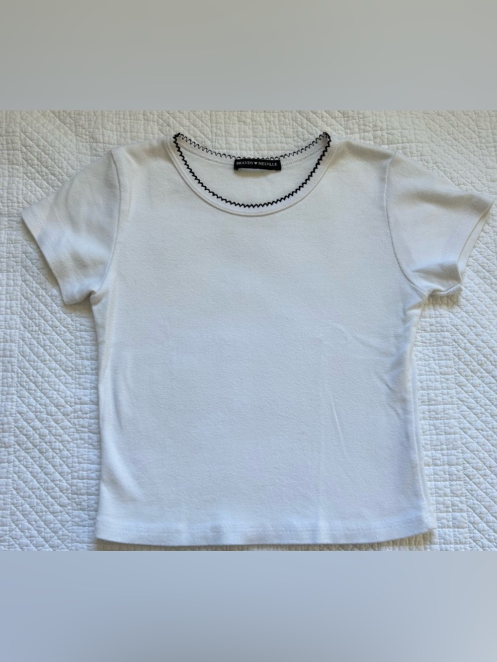 Brandy Melville White Top with Black Scalloped Neckline